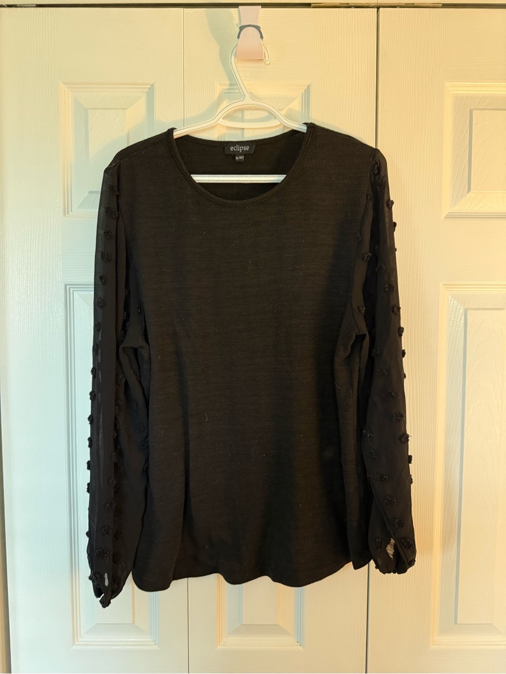 Eclipse Black Long-Sleeve Knit Top with Textured Sleeve Detail